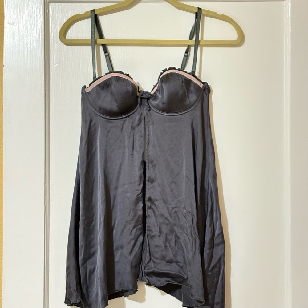 Elle Macpherson Intimates Silk Babydoll Nightgown Gray Purple 34C